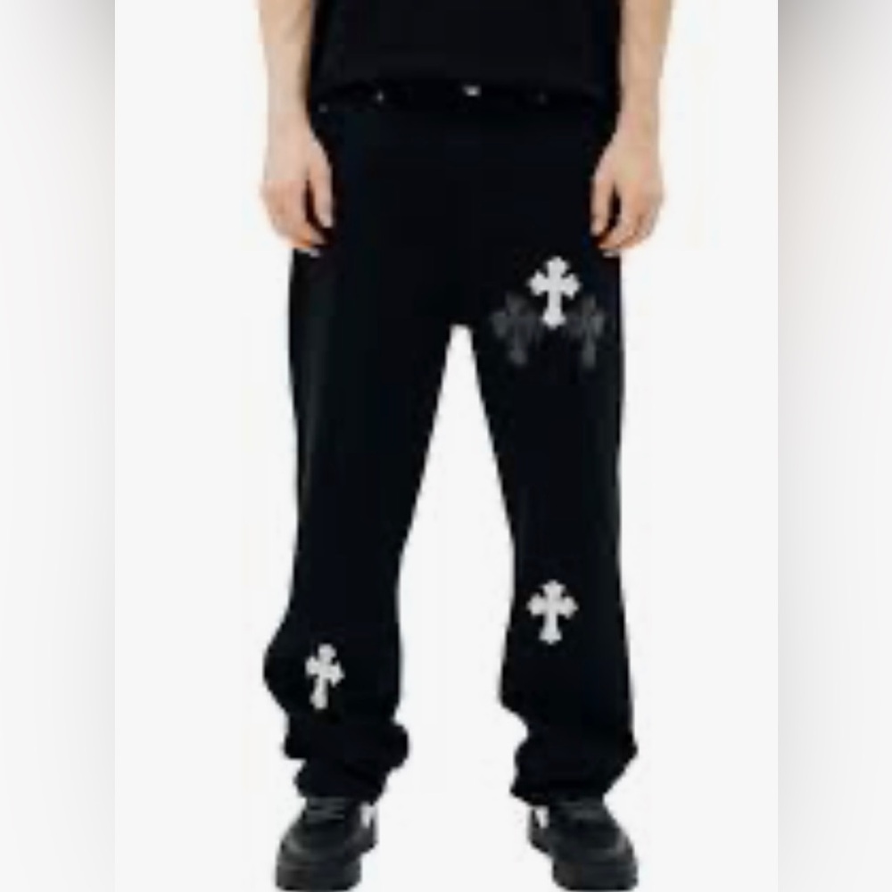 Chrome Hearts Black Sweatpants with Cross patches